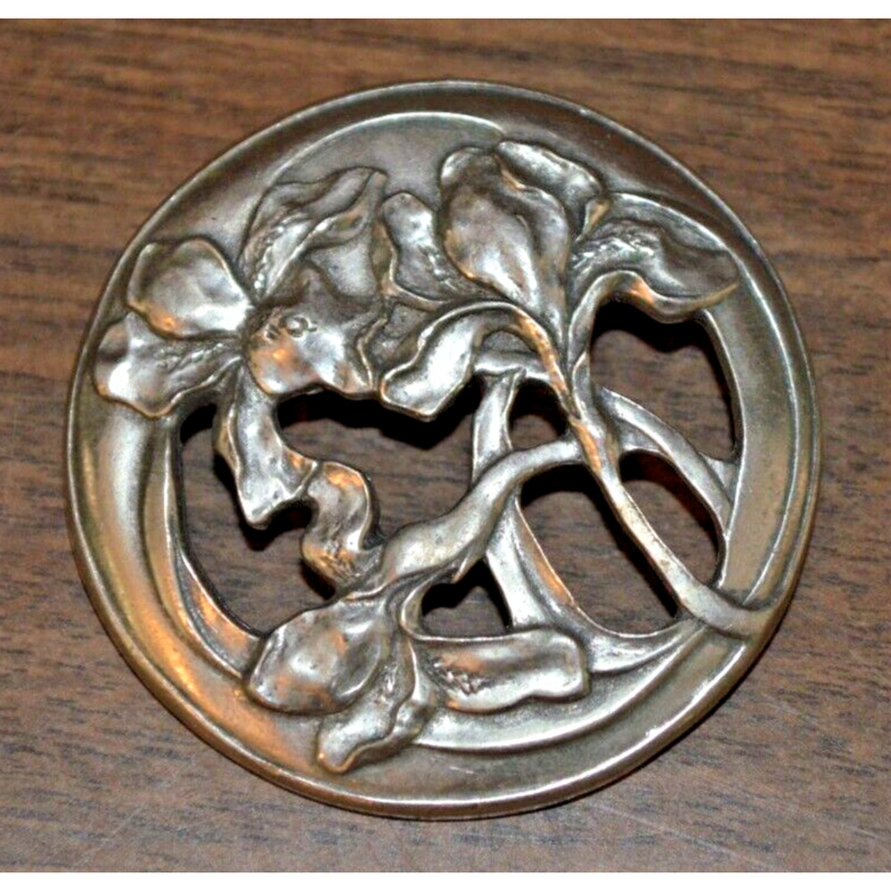 Vintage Brooch Flower Art Deco Style‎ Seagull Pewter Canada Signed